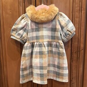 Janie and Jack Plaid Dress with Faux Fur Collar